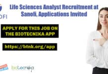 Life Sciences Analyst Recruitment at Sanofi, Applications Invited Life Sciences Analyst Recruitment