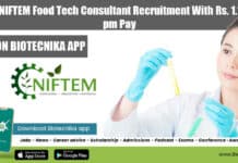 MOFPI-NIFTEM Food Tech Consultant Recruitment With Rs. 1.10 Lakh pm Pay NIFTEM Food Tech Vacancy