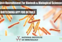 TB Project Recruitment For Biotech & Biological Sciences at NII NII SRF Project