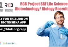 RCB Project SRF Life Sciences/ Biotechnology/ Biology Recruitment RCB Project SRF Life