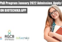 RGCB PhD Program January 2022 Admission, Applications Invited RGCB PhD Admissions 2022