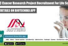 ACTREC Cancer Research Project Recruitment For Life Sciences ACTREC Cancer Research Project