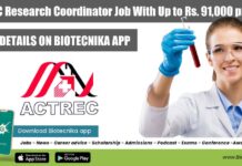 ACTREC Research Coordinator Job With Up to Rs. 91,000 pm Pay ACTREC Research Coordinator
