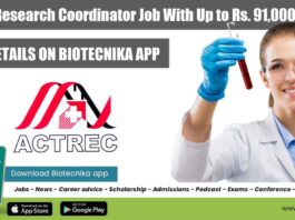 ACTREC Research Coordinator Job With Up to Rs. 91,000 pm Pay ACTREC Research Coordinator