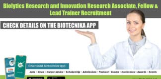 Biolytics Research and Innovation Research Associate, Fellow & Lead Trainer Recruitment