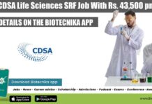 THSTI CDSA Life Sciences SRF Recruitment With Rs. 43,500 pm Pay, Apply Online CDSA Life Sciences SRF