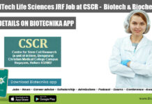 MSc & MTech Life Sciences JRF Job at CSCR – Centre for Stem Cell Research CSCR inStem JRF Job