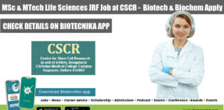 CSCR inStem JRF Job
