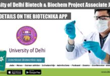 University of Delhi Biotech & Biochem Project Associate Recruitment Delhi University Project Associate