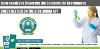 GNDU Life Sciences JRF Recruitmentt