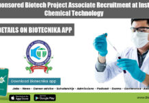 Cipla Sponsored Biotech Project Associate Recruitment at Institute of Chemical Technology ICT Mumbai Biotech Project