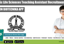 IISc MSc Life Sciences Teaching Assistant Recruitment, Apply Online IISc Life Sciences Job