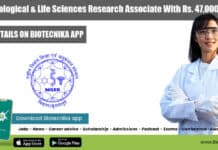 NISER Biological & Life Sciences Research Associate Job With Rs. 47,000 pm Pay NISER Biological Sciences RA Job - Life Sciences Eligible