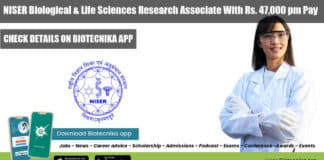 NISER Biological Sciences RA Job - Life Sciences Eligible