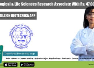 NISER Biological Sciences RA Job - Life Sciences Eligible