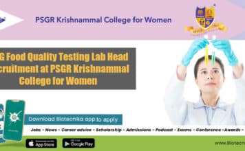 GRG Food Quality Testing Lab Head Recruitment at PSGR Krishnammal College for Women