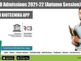 RCB PhD Admissions 2021-22