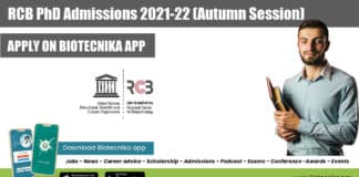 RCB PhD Admissions 2021-22