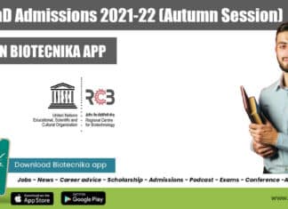 RCB PhD Admissions 2021-22