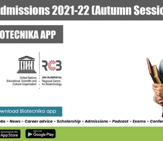 RCB PhD Admissions 2021-22