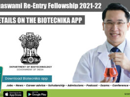 Ramalingaswami Re-Entry Fellowship 2021-22