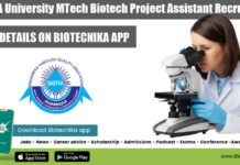 SASTRA University MTech Biotech Project Assistant Recruitment SASTRA University MTech Biotech