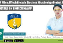 AIMMSCR MSc & MTech Biotech, Biochem, Microbiology Project Assistant Amity University AIMMSCR Project