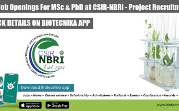 CSIR-NBRI Project Vacancies