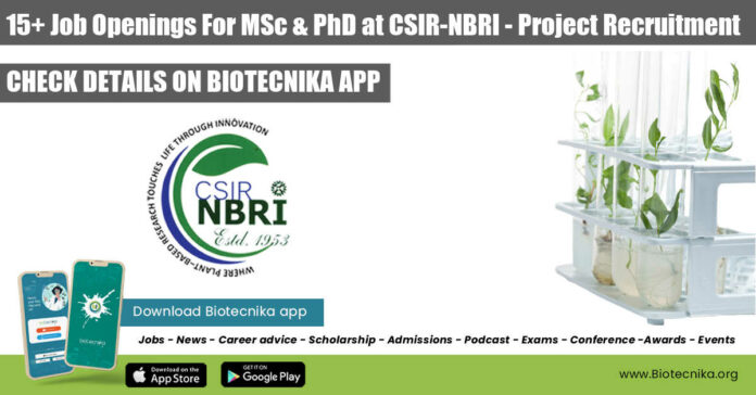CSIR-NBRI Project Vacancies