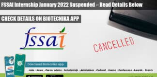 FSSAI Internship 2022 Suspended