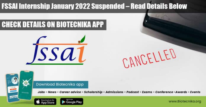 FSSAI Internship 2022 Suspended