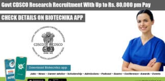 Govt CDSCO Research Recruitment