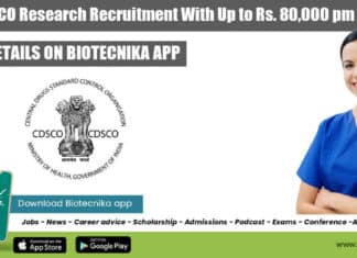 Govt CDSCO Research Recruitment