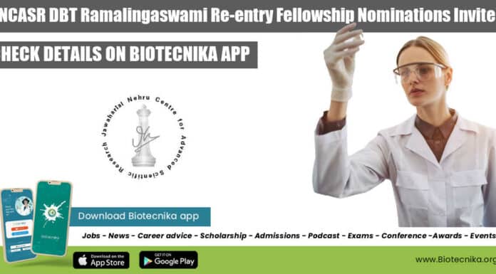 JNCASR Ramalingaswami Re-entry Fellowship