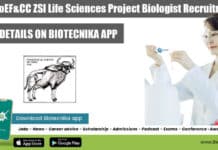 Govt MoEF&CC ZSI Life Sciences Project Biologist Recruitment MoEF&CC ZSI Life Sciences