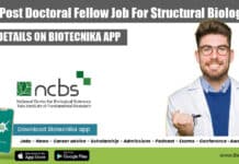 NCBS Post Doctoral Fellow Job For Structural Biology, Apply Online NCBS Post Doctoral Fellow
