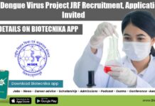 NISER Dengue Virus Project JRF Recruitment, Applications Invited NISER Project JRF