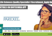Parexel Life Sciences Quality Specialist I Recruitment, Apply Online Parexel Quality Specialist Recruitment