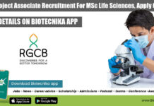 RGCB Project Associate Recruitment For MSc Life Sciences, Apply Online RGCB Project Associate Recruitment