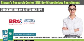 Bhavan’s Research Center (BRC) for Microbiology R&D Recruitmentt