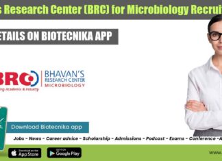 Bhavan’s Research Center (BRC) for Microbiology R&D Recruitmentt