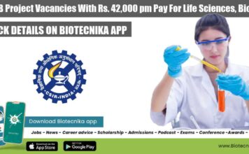 CCMB Project Vacancies With Rs. 42,000 pm Pay For Life Sciences, Biotech CCMB Project Vacancies