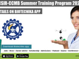 CSIR-CCMB Summer Training Program 2022