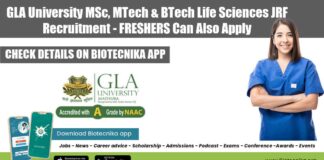 GLA University Life Sciences JRF Recruitment