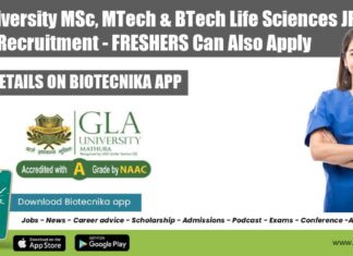 GLA University Life Sciences JRF Recruitment