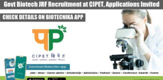Govt Biotech JRF Recruitment at CIPET