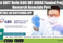 Govt GNCT Delhi ILBS DBT-BIRAC Funded Project Research Associate Post Govt Delhi Research Job