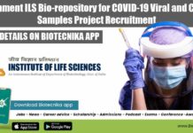 Government ILS Bio-repository for COVID-19 Viral and Clinical Samples Project Recruitment Govt ILS PhD Research Associate
