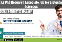 Govt ILS PhD Research Associate Job For Biotech & Life Sciences Govt ILS PhD Research Associate Job