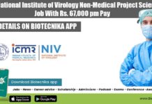 ICMR-National Institute of Virology Non-Medical Project Scientist Job With Rs. 67,000 pm Pay ICMR-NIV Project Scientist Job